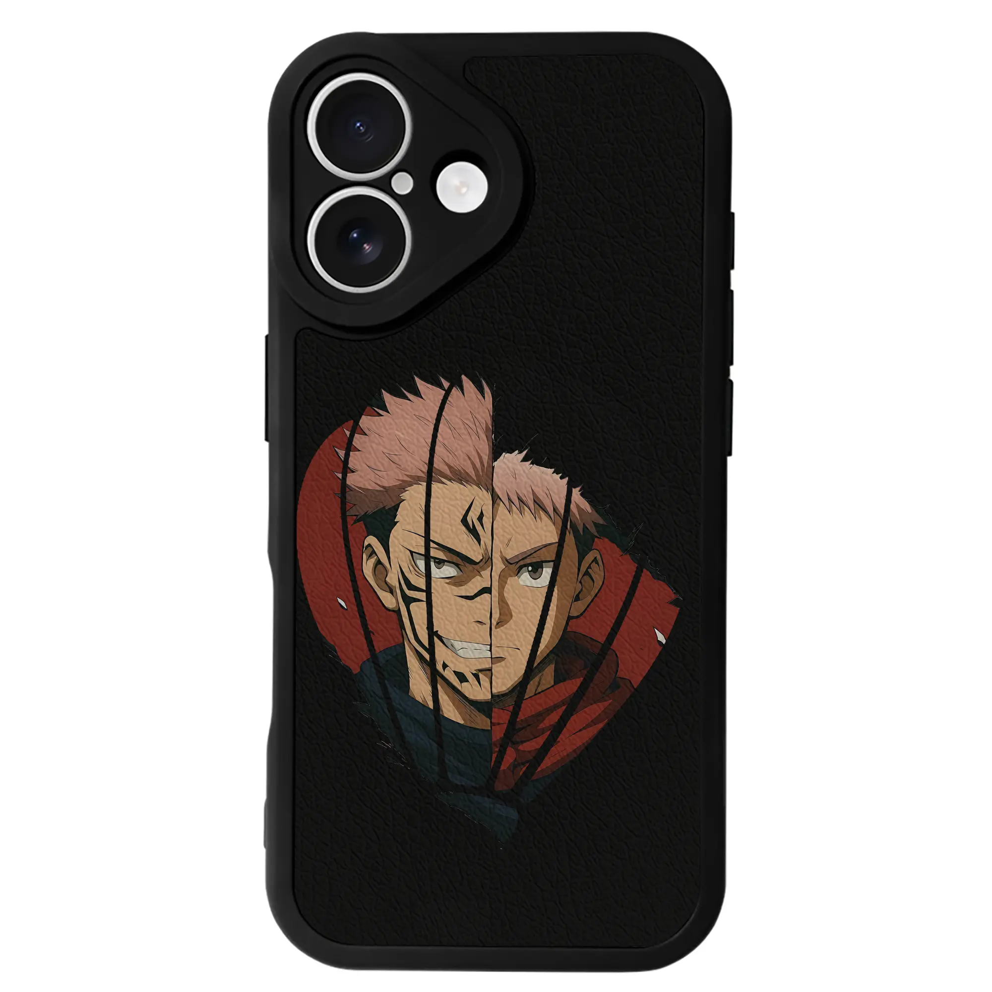 呪術廻戦 グッズ,両面宿儺 - IPhone 16シリーズ対応 ・ シリコンスマホケース ・ レザー調 ・ 高精度フィット ・ 耐衝撃 ・ ワイヤレス充電対応 ・ 精密カット